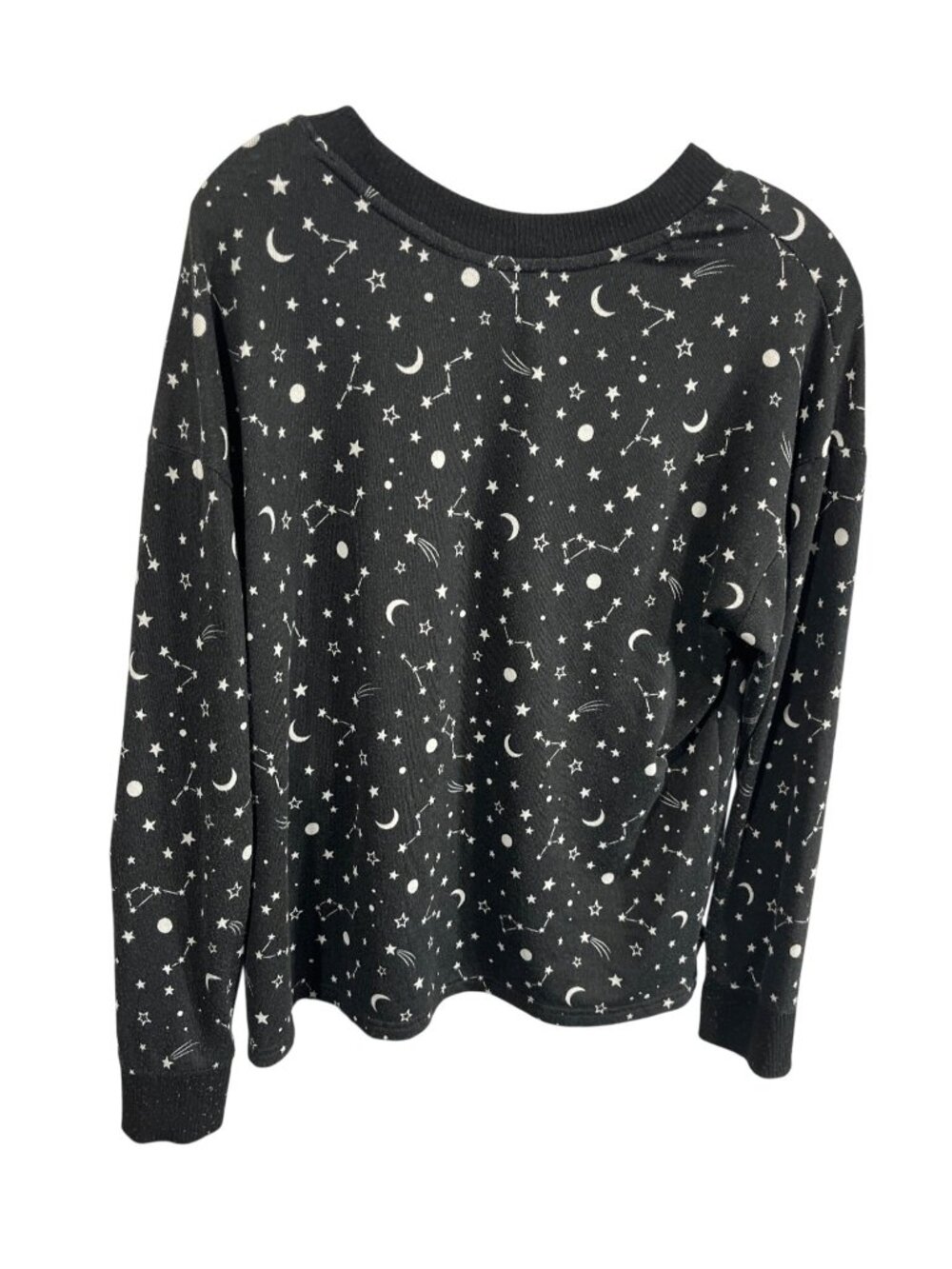 Starry Night Black Long Sleeve Top Joyspun L Soft Stretch Constellation Print - Picture 2 of 4
